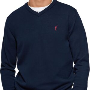 Polo Club Men's Basic V-Neck Sweater - 100% Cotton Long Sleeve Sweater with Embroidered Logo