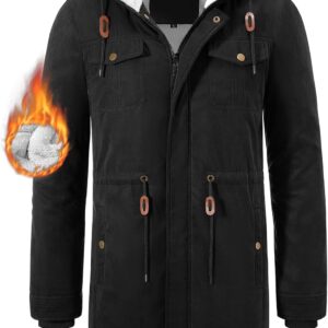 Men's Parka Coat Winter Fleece Lined Jacket Windbreaker Warm Hooded Long Winter Jacket Fashion Pocket Coat