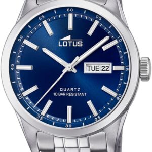 LOTUS Reloj Hombre Analógico de Acero Inoxidable 316l Plateado - Movimiento de Cuarzo - Calendario - Cristal Mineral de Alta Resistencia - Resistente al Agua 10 ATM Clásico 18670