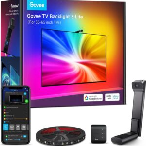 Govee WiFi RGBICW 3.6M with Camera, LED TV Backlight Lights 3 Lite with Fish-Eye Function, 4 Colors in 1 Lamp, Voice and App Control, LED Strip Suitable for 55 to 65 inch TV