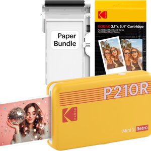 KODAK Mini 2 Retro Christmas Gifts 4Pass, Photo Printer + 38 Photos, Instant Photos Size 54 x 86mm, Wireless Bluetooth Connection – Yellow