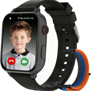 Smartwatch Children with GPS and Calls, Watch Children with 4G Telephone, SOS, Voice Chat, Video Call, WIFI Mode Class Camera Pedometer Games Calculator, Watch Calls Boy Girl from 4 to 12 Years, Black