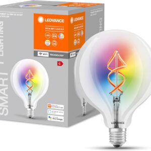 LEDVANCE WiFi Smart LED Lamp E27 RGB Color Changing Globe Shape Color Filament Mood Light Controllable with Alexa, Google and App