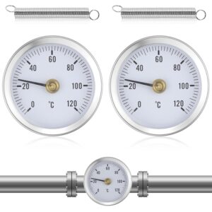 Heating Thermometer, 2 Pack 63mm Spring Hot Water Tube Thermometer 0-120°C Tube Thermometer for Radiator Tube Temperature, Home and Industry