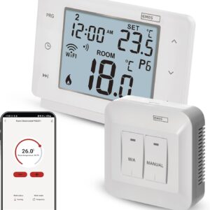 EMOS GoSmart Wireless WiFi Smart Thermostat, Heating/Cooling, Tuya, Alexa, Google, Energy Saving, White