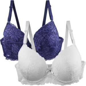Pack of 2 Women's Bra Set Lace Up Bra Set Comfortable Lace with Adjustable Straps Elegant Underwear For Everyday and Leisure Multicoloured Bras Sports Bras Zipper