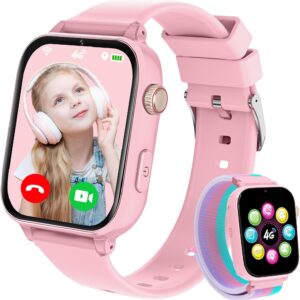 Smartwatch Children with GPS and Calls, Watch Children with 4G Phone, SOS, Voice Chat, Video Call, WIFI Class Mode Camera Pedometer Games Calculator, Watch Calls Boy Girl from 4 to 12 Years, Pink