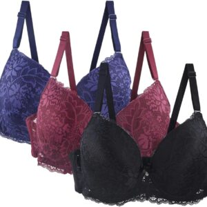 Pack of 3 Women's Bra Set Lace Up Bra Set Comfortable Lace with Adjustable Straps Elegant Underwear For Everyday and Leisure Multicoloured Bras Underwear Women Lightweight