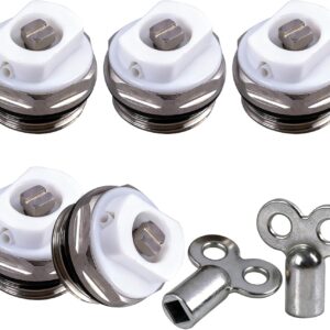 Set of 5 1/2" Nickel Plated Brass Radiator Vent Valves with 2 Keys for Bleeding Radiators - Manual Valves for Effective Heating Maintenance