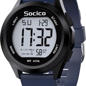 SOCICO Men's Digital Sports Military Waterproof Chronograph Watch with LED Illumination Alarm Date