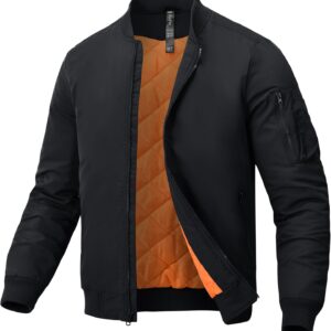 MoFiz Men's Quilted Bomber Jacket Vintage Winter Warm Jacket Bomber Thick Coat Pockets with Zipper