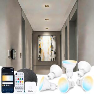 Aigostar Mesh Bluetooth Smart Bulb GU10 2700K-6500K Dimmable 6.5W 555LM Smart LED Bulb Compatible with Alexa Google Home with Remote Control and Gateway 6PCS