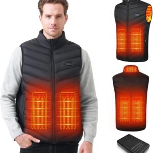 Men's Heated Vest with 10000 mAh Battery, 3 Temperatures, 5 Heating Zones, USB Charging Heated Jacket for Skiing, Motorcycling, Hiking and Fishing