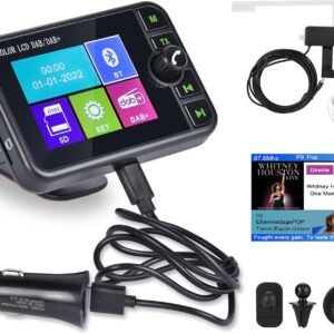Dab+ Car Radio Adapter 2.4 Inch LCD Display with Bluetooth Handsfree Dab Transmitter FM Transmitter AUX in/Out TF Card Music Play Car Charger