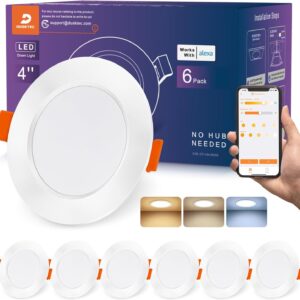 DUSKTEC LED Downlight Smart Recessed Ceiling 2700K-6000K Dimmable, Smart Spotlight Recessed Ceiling Bluetooth, Compatible Alexa, 10 W 1000 Lumen, 230 V LED Portholes, 6 Pack
