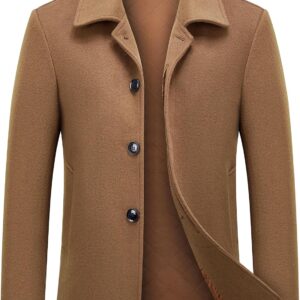 MODFUL Men's Wool Short Coat Casual Warm Wool Slim Fit Business Coat