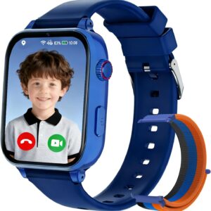 Smartwatch Children with GPS and Calls, Watch Children with 4G Telephone, SOS, Voice Chat, Video Call, WIFI Mode Class Camera Pedometer Games Calculator, Watch Calls Boy Girl from 4 to 12 Years, Blue
