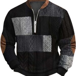 Generisch Sweatshirt Cotton 2025 Autumn/Winter Fashion Men Plus Size Casual 3D Digital Printing Knitted Sweater Knit Collar Round Neck Hood Sweater Black Man