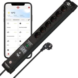Brennenstuhl Connect Premium-Line WiFi 6-Outlet Power Strip with Intelligent Surge Protection (Amazon Alexa and Google Assistant; Free App; 1.8 m; Made in Germany)