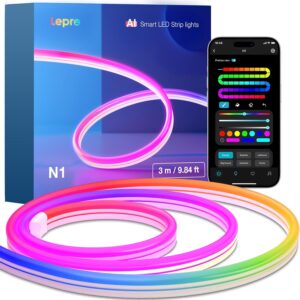 Lepro N1 AI Neon LED Strip 3 m, AI Lighting Designer Custom, Music Sync and Voice Control, IP65 MagicColor Rope Lights, Function with Alexa and Google Home for DIY Bedroom Party
