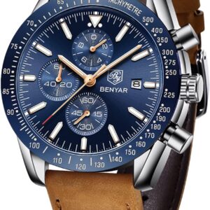 BY BENYAR Watches for Men Chronograph Analog Quartz Movement Waterproof Luminous Date Wristwatch Business Casual Designer Watches Elegant Gift for Men