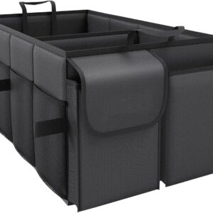 Trunk Organizer, Foldable Car Trunk Organizer with 2 Compartments, Stable Organizer for SUV, 54 x 32 x 27 cm, Black Reinforced and Stable Trunk Bag