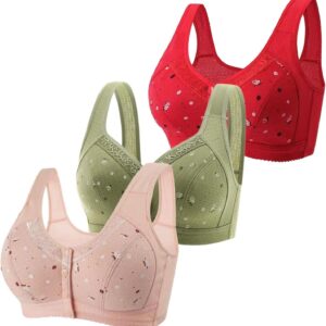 3 Pack Bras for Older Women 2024 Cotton Bras Button Front Closure Comfortable Full Support Wide Back Without Set Men's Underwear