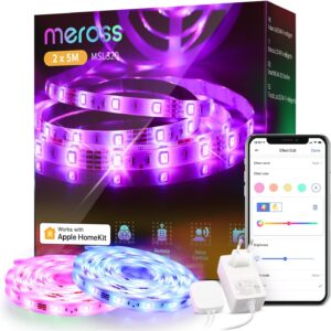 meross Wi-Fi LED Strips RGB LED Lights 10M (5m*2), Light Strip IP20, 12V, Support DIY. Compatible with Apple HomeKit Siri, Alexa, Google Assistant and SmartThings. Room Decor, meross.