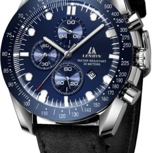 LN LENQIN Men's Watch Analogue Quartz Watches for Men Wristwatches for Men Water Resistant to 30 Meters Watches Business Fashion with Date Display Leather Watch