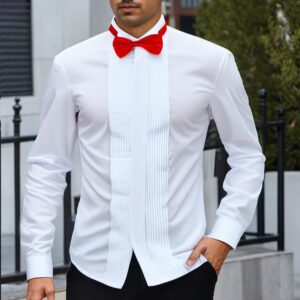Men's Tuxedo Shirt Long Sleeve Pleated Front Classic Fit Formal Shirt for Wedding Business Party