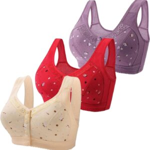 3 Pack Bras for Older Women 2024 Cotton Bras Button Front Closure Comfortable Full Support Wide Back Without Set Men's Underwear