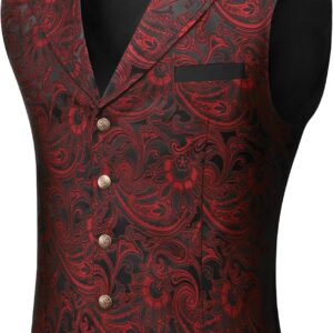 COOFANDY - Mens Floral Paisley Victorian Gothic Steampunk Formal Tuxedo Vest with Notch Lapels