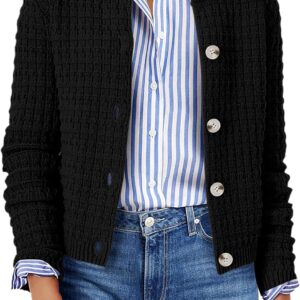 Zeagoo Women Knit Cardigans Long Sleeve Crew Neck Button Down Open Front Knit Cardigan Elegant Sweater for Women