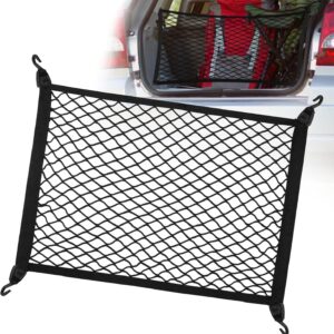 Cargo Net, Elastic Nylon Trunk Net 80x100cm 4 Hooks Storage Organizer for Vehicle Van SUV (Black)
