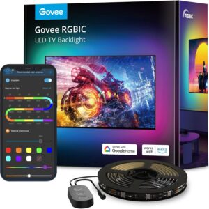 Govee LED Strip TV 3.8M RGBIC for 55-65 Inch TV, Smart LED Lights, Music Sync, Bluetooth and 2.4G Wi-Fi Control, Works with Alexa, No Capture Colors, Power Adapter