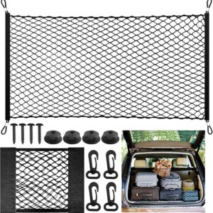HavaCue 2 Pieces Car Trunk Net, 110 x 60 cm Elastic Net Trunk Extends up to 140 x 100 cm, 30 x 25 cm Storage Net, Car Trunk Organizer with 4 Buckles + 4 ABS Hooks