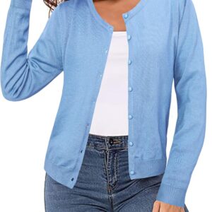 Irevial Cardigan Women Long Sleeve Lightweight Round Neck Cardigan Basic Style Elegant Cardigan Sweater with Buttons Cardigans Casual for Spring Autumn