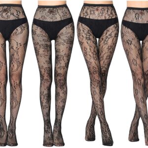 4 Pairs Black Fishnet Stockings for Women Sexy Elastic
