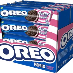 Oreo Remix Cocoa Cookies Filled with Cream Raspberry and Vanilla Flavor 157g - Pack of 16