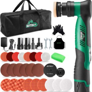 BATOCA S5 Wireless Car Polisher Orbital and Rotary Polisher Mini Polisher with 2 Li-ion Batteries 12V 2.0Ah 6 Variable Speeds 2000-5500RPM Polishing Kit for Car Cleaning 25mm/75mm