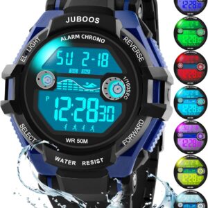 Juboos Digital Sports Watch for Children, 7 Colours with LED Light, Water Resistant, with Alarm, Stopwatch, Wristwatch for Boys and Girls from 5 to 18 Years
