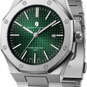 SAPPHERO Men's Watch Waterproof 30M Quartz Silver Strap Stainless Steel Date Calendar Black Blue Men Watches Bracelet Gifts for Men