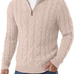 QIXING Troyer Men's Chunky Knit Zip Up Turtleneck Zip Up Sweater