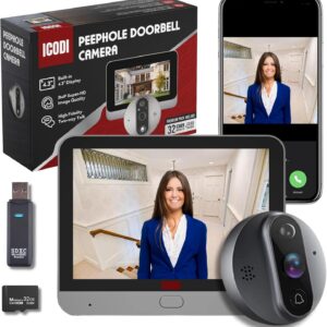 Digital Door Viewer WiFi Recorder, Premium Pack 3MP Super-HD, 4.3" Screen, 5200 mAh, No Subscription or Fees, with 32GB MicroSD, Alexa/Google Home, up to 4 Devices, TuyaSmart App