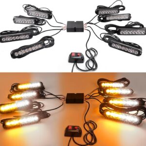 8 x 8 LED Car Strobe Lights, Emergency Flashing Lights, 14 Modes with Main Control Box, Universal for Car, Truck,