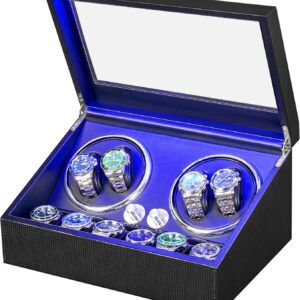 ANWBROAD 4 Clock Winders + 6 Additional Memory Units, Automatic Clock Pivot, 4 Modes with Automatic Winder Mabuchi Super Quiet JWW002F