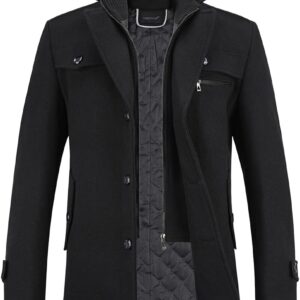 YOUTHUP Men's Wool Coat Regular Fit Winter Trench Coats Thick Trench Jackets