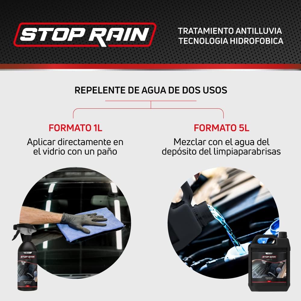 Rain Windshield Treatment for Car | 1000 ml – 5 Litre Windshield Wiper Blades Water Repellent Snow Water | Formula in Hydrophobic Rain Liquid | Wiper Blades and Windows (1 Litre) - Imagen 2