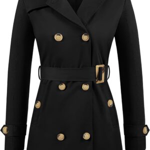 Tuopuda Women's Classic Double Breasted Windbreaker Jacket with Belt Waterproof Jacket with Hood Spring Autumn Slim Fit Trench Coat