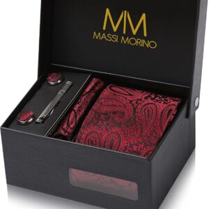 Massi Morino Men's Ties and Handkerchiefs with Cufflinks, Tie Clip Set I Accessory Men's Suit Modern for Wedding